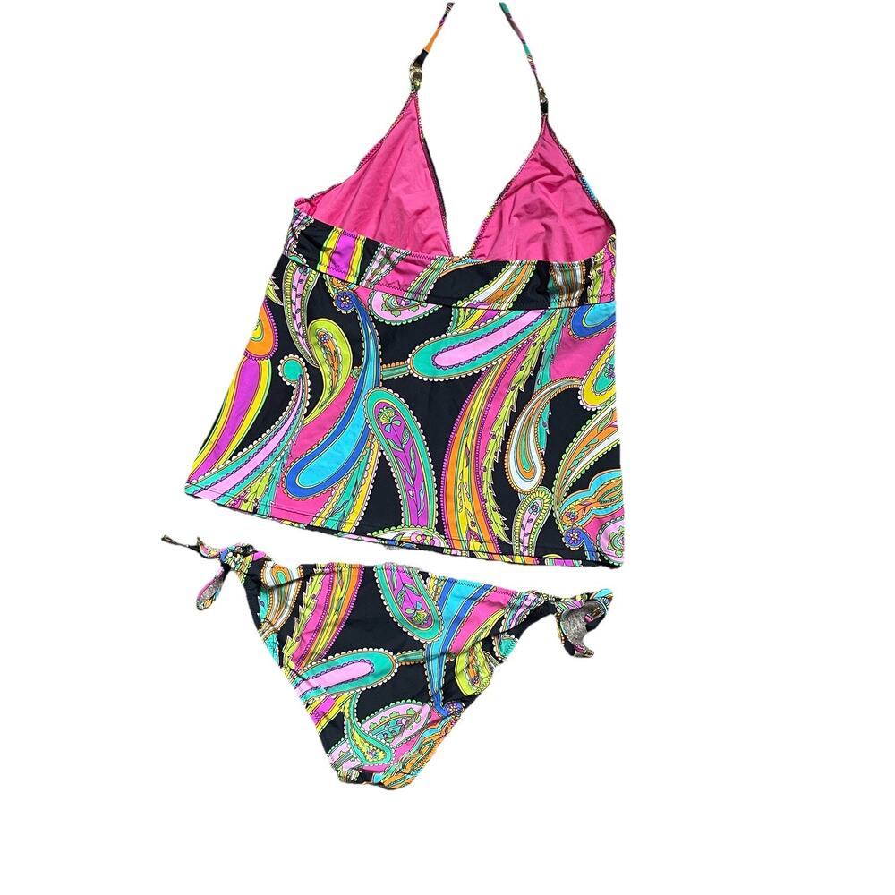 Trina Turk Tankini Sea Garden Paisley Black Multi String Bikini Bottom Sz 12 EUC - Picture 9 of 11